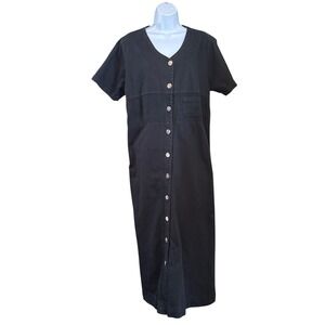 Vintage 90s Blue Cactus Button Front Maxi Dress Minimalist Utility Bohemian